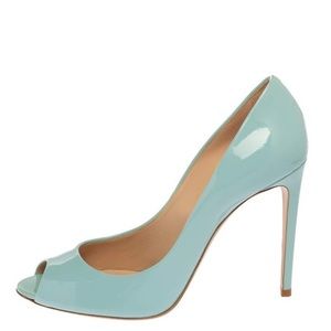 Casadei light blue patent leather peep toe pump - size 8